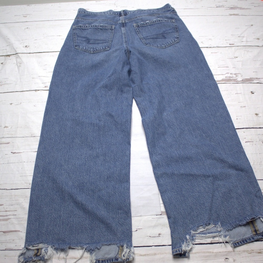 American Eagle Super High Rise Baggy Wide Leg Jeans Raw Hem Womens 10 Regular - Picture 2 of 9